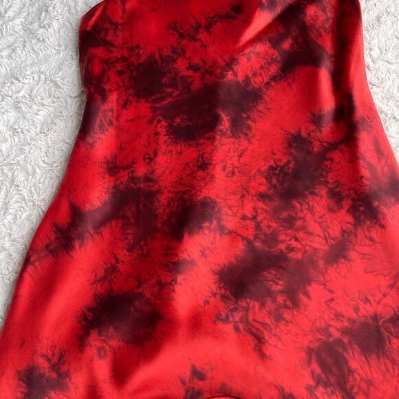 Arden B 100%‎ silk satin dress asymmetrical tie dye red midi maxi vintage Y2K M - Picture 6 of 13